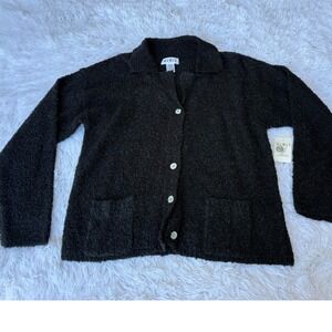 Vintage 90s Boucle Cardigan Sweater Womens Small Charcoal Wool Blend NWT‎